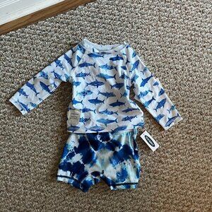 Old Navy Rashguard Two Piece Swimsuit 6 - 12 months Sharks & Water NWT